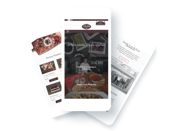 Several renderings of the Italian Centre website on mobile devices