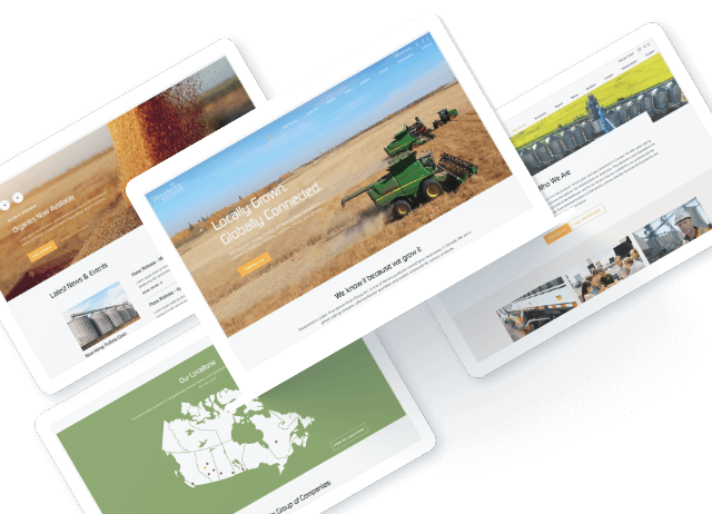 Several renderings of pages in the Providence Grain Solutions website